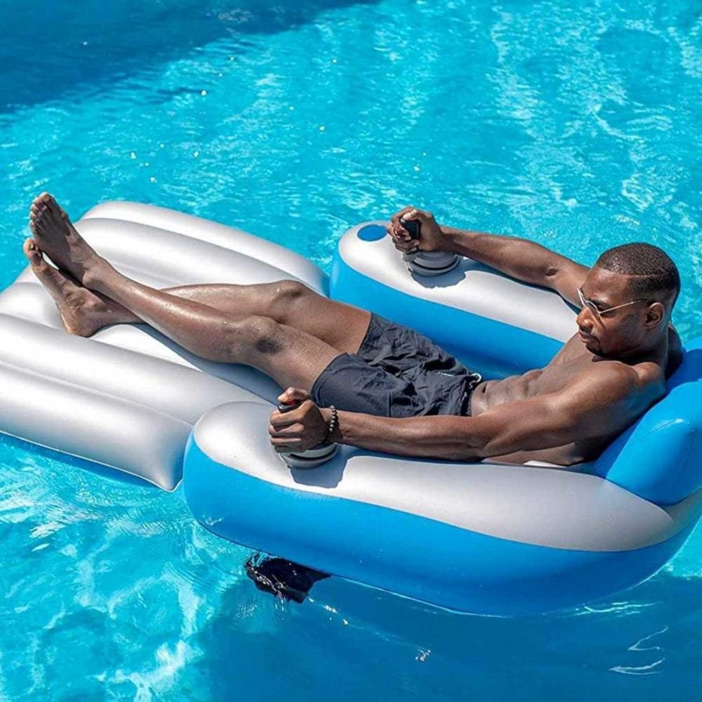 Battery Powered Motorized Inflatable Pool Lounger Above View - Coolest Birthday Gifts For Guys
