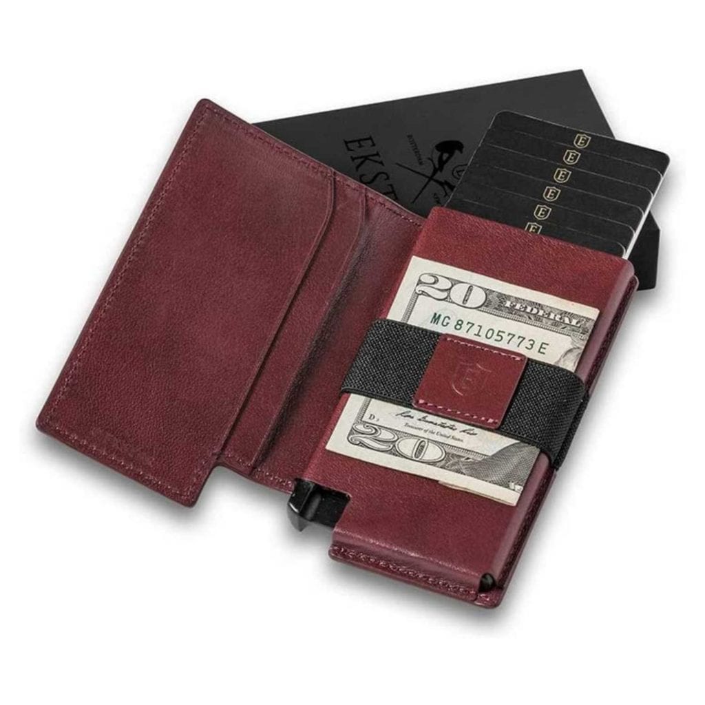 Ekster Secure Premium Trackable Leather Wallet Open with Cash - Luxury Anniversary Gift Ideas For Him