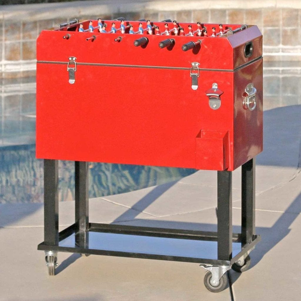 High Capacity Rolling Ice Chest with Foosball Tabletop Outside - Unique Mens Christmas Gifts